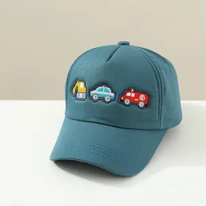 Casquette de baseball sarcelle pour enfants avec broderies de camions de chantier