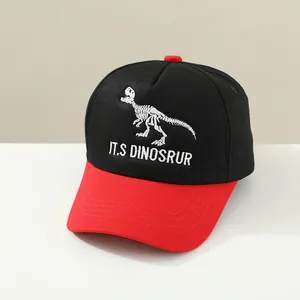 Kids dinosaur skeleton baseball cap with black and red contrast embroidery
