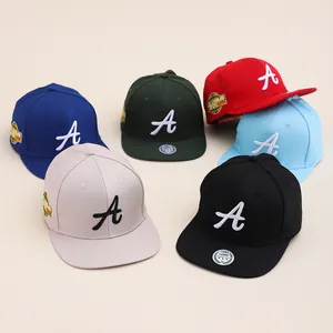 Hip hop baseball caps with letter A embroidery in six colors, flat brim and side patches