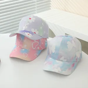 Casquette de Baseball Dégradée Tie Dye pour Enfants Motif Cœur Papillon Étoile Fleur Chapeau de Soleil Réglable Garçons Filles