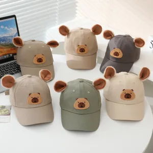 Kids Cartoon Capybara Baseball Cap With Plush Ears Sunshade Breathable Cotton Hat For Boys Girls Toddlers Casual Outdoor Accessories