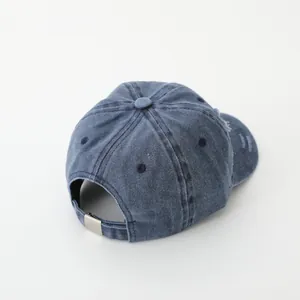 Adjustable washed denim baseball cap for kids with retro distressed edges in navy blue