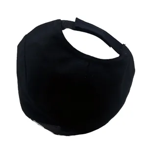 Detail view of the back of a black cartoon baseball cap with adjustable Velcro strap