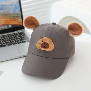 Dark grey kids baseball cap with plush 3D bear ears and cute cartoon patch