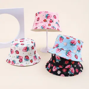 Chapeau Bob Enfant Imprimé Fruits Polyester Protection Solaire Fraise Pomme Motifs Garçons Filles Accessoire Voyage
