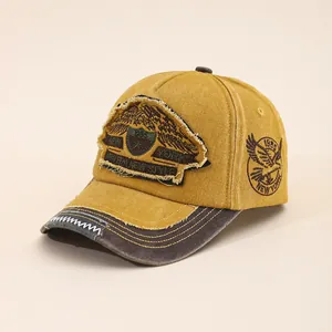 Vintage Baumwoll-Baseballkappe mit New York Adler-Stickerei und grauem Kontrastschirm