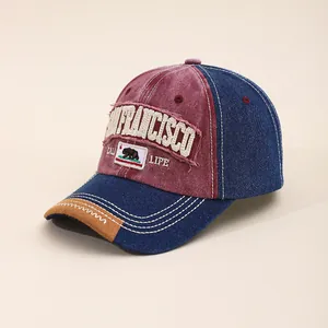 Close-up of vintage San Francisco baseball cap with California bear patch and embroidery