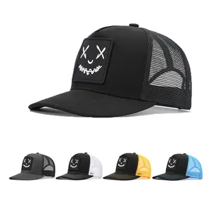 Ghost Face Smile Patch Embroidery Trucker Hat XX Eyes Streetwear Mesh Back Adjustable Sunshade Baseball Cap For Men Women