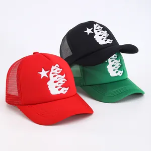 Embroidered Flame Star Trucker Hat Polyester Breathable Mesh Snapback Cap Streetwear Fashion Outdoor Sun Hat For Men Women