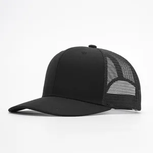 Classic plain black mesh trucker hat with a curved brim and breathable net back