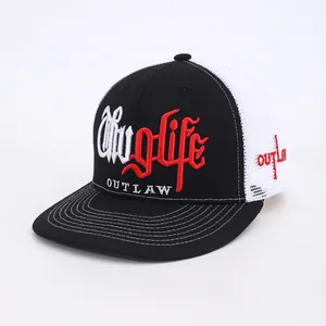 Black and white Thug Life trucker hat with mesh back and high-quality 3D embroidery