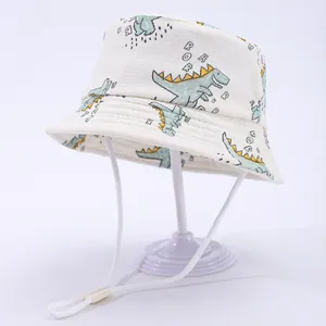 Kids dinosaur print sun hat with adjustable strap and cute roar pattern design