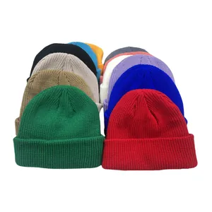 Unisex Winter Warm Acrylic Ribbed Knit Beanie Hat Cuffed Brimless Skull Cap Solid Color Stretchy Melon Hat For Men Women