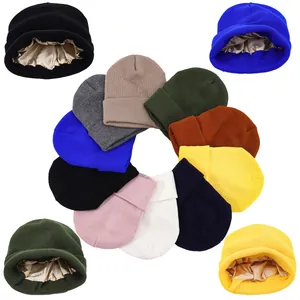 Πλεκτό Σκουφάκι Beanie με Σατέν Επένδυση για Γυναίκες Άνδρες Χειμερινό Ζεστό Μονόχρωμο Slouchy Skull Cap Περιποίηση Μαλλιών Αντιανεμικό Κάλυμμα Κεφαλής