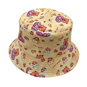 Κίτρινο καπέλο bucket με χαριτωμένα σχέδια capybara για προστασία από τον ήλιο σε εξωτερικούς χώρους