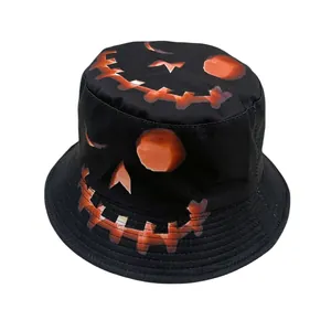 Halloween Jack-O-Lantern Pumpkin Face Bucket Hat Double Sided Sun Protection Foldable Fisherman Hat For Outdoor Party