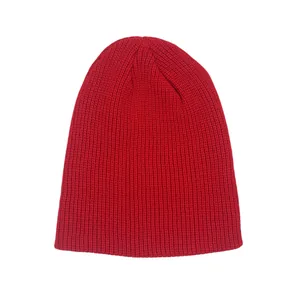 Red ribbed knit beanie for men and women minimalist winter skull cap style