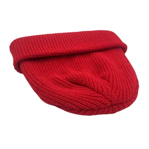Classic red ribbed knit beanie with turn-up cuff design for men and women