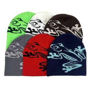 Cute Frog Jacquard Knitted Beanie Hat Men Women Acrylic Warm Winter Streetwear Skull Cap Hip Hop Casual Autumn Headwear