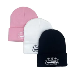 Trendy Island Landscape Star Embroidery Knitted Beanie Hat Hip Hop Streetwear Warm Winter Hat For Men Women Acrylic Skull Cap