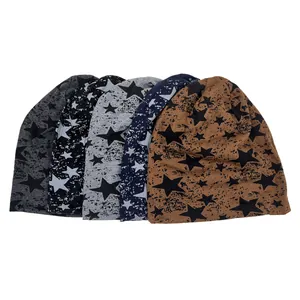 Women Slouchy Beanie Hat Star Print Soft Cotton Knit Cap For Spring Autumn Postpartum Warm Outdoor Fashion Skull Hat