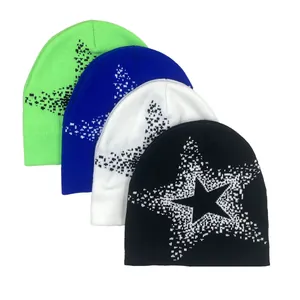 Bonnet en Maille Étoile Pixel Y2K Acrylique Doux Streetwear Chaud Automne Hiver Jacquard Skull Cap Pour Hommes Femmes