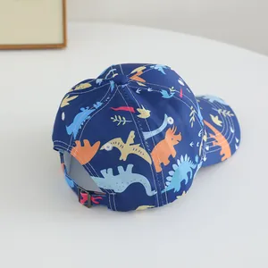 Kids navy baseball cap with colorful dinosaur prints and adjustable metal buckle