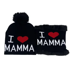 Set Sciarpa Scaldacollo E Berretto In Maglia Invernale Per Bambini Jacquard A Cuore Foderato In Pile Per Ragazzi Ragazze Mamma Papa