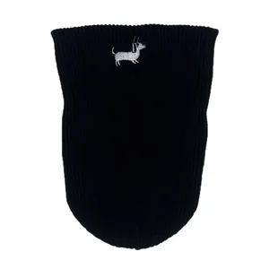 Classic black knit beanie featuring a minimalist white dog embroidery for winter warmth