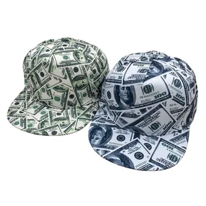 Dollarbiljet Afdruk Snapback Pet Hip Hop Platte Rand Baseballpet Voor Heren Dames Verstelbare Streetwear Mode Geld Afdruk Hoofddeksel