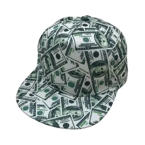 Snapback pet met platte rand en een all-over print van biljetten van 100 dollar