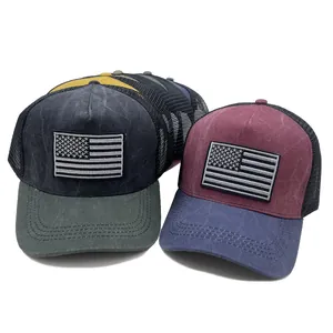 Men US Flag Baseball Cap Vintage Mesh Trucker Hat Breathable Outdoor Sports Sun Hat Adjustable Cotton Snapback Hat For Independence Day