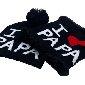 Set berretto e sciarpa in maglia nera per bambini con motivo I love PAPA