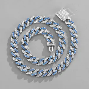 Iced Out Cuban Link Chain Necklace Alloy Colorful Rhinestone Inlaid Hip Hop Streetwear Jewelry For Unisex Daily Party