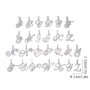 Ensemble de pendentifs 26 lettres de l'alphabet en zircon argenté style hip hop pour collier