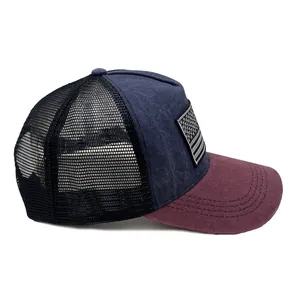 Men's outdoor baseball cap with American flag embroidery and breathable mesh back