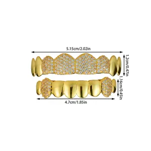 Detailed size chart for hip hop gold grillz with iced out cubic zirconia stones