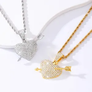 Hip hop style broken heart pendant necklace with full CZ stones in gold and silver finish