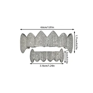 Detailed size specifications for hiphop grillz with cubic zirconia and 10 teeth design