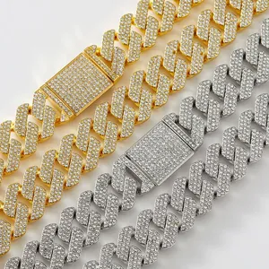 25MM iced out Cuban link chain necklace in gold and silver finish with rhinestones
