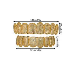 Detailed size parameters for hip hop gold dental grills with shimmering cubic zirconia