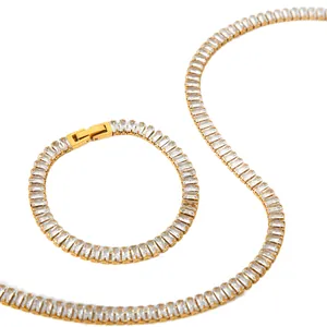 Luxury 18K gold plated tennis jewelry set with sparkling baguette cut cubic zirconia stones