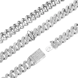 Iced out 25mm Cuban link chain in silver finish with classic diamond encrusted stones