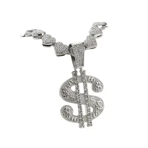 Hip-Hop-Halskette mit Dollarzeichen-Anhänger und herzförmiger Kette mit Diamanten