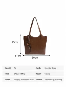 Specifiche dettagliate della borsa tote in PU marrone con misure di 30x25x11cm