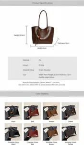 Specifiche dettagliate delle dimensioni per borsa tote vintage in ecopelle in quattro colori