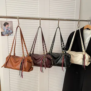 Boston shoulder bags in four colors with wide straps and decorative scarves