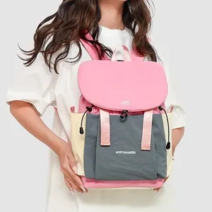 Sac à Dos Style Japonais pour Femmes Léger Imperméable en Tissu Oxford Cartable Scolaire Couleur Contrastée Grande Capacité