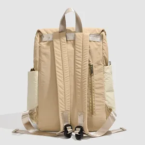 Sac à dos beige en tissu oxford avec bretelles ergonomiques et grande capacité de rangement
