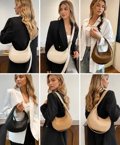 Collage de sacs croissants en cuir chic en beige, marron et noir pour femme